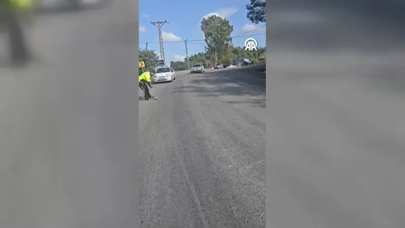 Adana'da Trafik Polisi Kaplumbağayı Kurtardı! O Anlar Kamerada